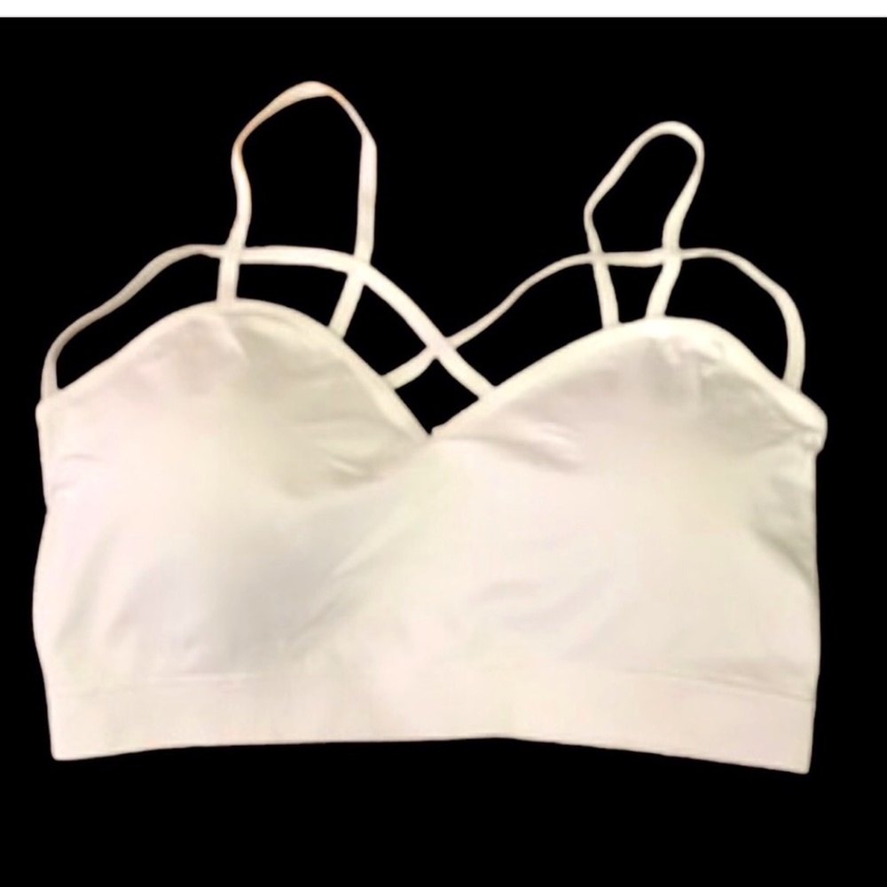 PADDED BRALETTE IN WHITE , SEAMLESS, SEXY STRAPPY CAGED ACCENT